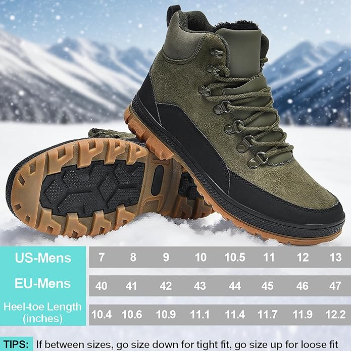 Wondamo Men's Snow Boots Lightweight Waterproof Winter Boots Fur Lined Anti-slip Cold Weather Shoes