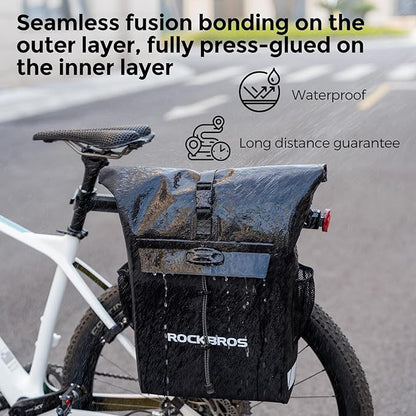 ROCKBROS Rear Rack Bike Bag Waterproof Bike Rack Bag with Helmet Fixing Buckle Rear Bike Rack Bag Detachable Shoulder Straps Convertible Backpack Fit for All Pillion Racks 18L Capacity
