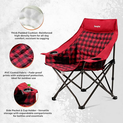 SUNNYFEEL Heavy Duty Camping Chairs for Adults Portable Oversized Folding Chair with Side Pockets & Cup Holde for Fishing,Trip,Picnic,Lawn,Concert Outdoor, Carry Bag Included