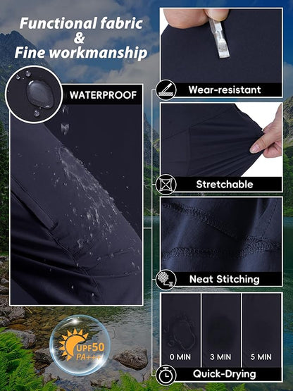 Mens Hiking Pants Lightweight Cargo Work Tactical Nylon Stretch Waterproof Quick Dry Fishing Travel Outdoor 6 Pockets