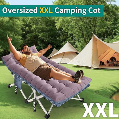 XXL Camping Cot with Mattress Oversize 32" Width Folding Cot Heavy Duty Comfortable Cots for Sleeping Guest Bed with Carry Bag Portable Easy to Set-up for Home Travel Outdoor 79" x 32" x 18"