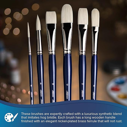 Silver Brush Limited BR-1957S Bristlon Short Handle Angle Brushes with Stiff White Synthetic Tips, 4pc Premium Painting Bundle for Acrylic, Oil, Watercolor, & All Media, Sizes 3/8, 3/4, 1/2 & 5/8 Inch