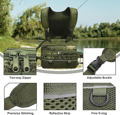 Fishing Chest Pack, Fly Fishing Bag for Men and Women, Tackle and Fly Boxes Storage Pack, Hunting Binocular Pack (Green)