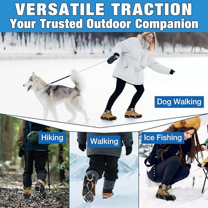 ZeeDix Crampons for Shoes, 10-Spike Stainless Steel Ice Cleats for Shoes and Boots, Slip-Resistant Shoe Spikes Traction Grips for Walking Hiking Jogging Fishing and Daily Outdoor Adventures