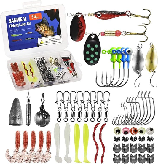 Fishing Weights Sinkers Kit, Fishing Tackle Kit, Includes Jig Head Hooks, Swivels & Sinker Weights for Bass Trout, Gifts for Men, Kids