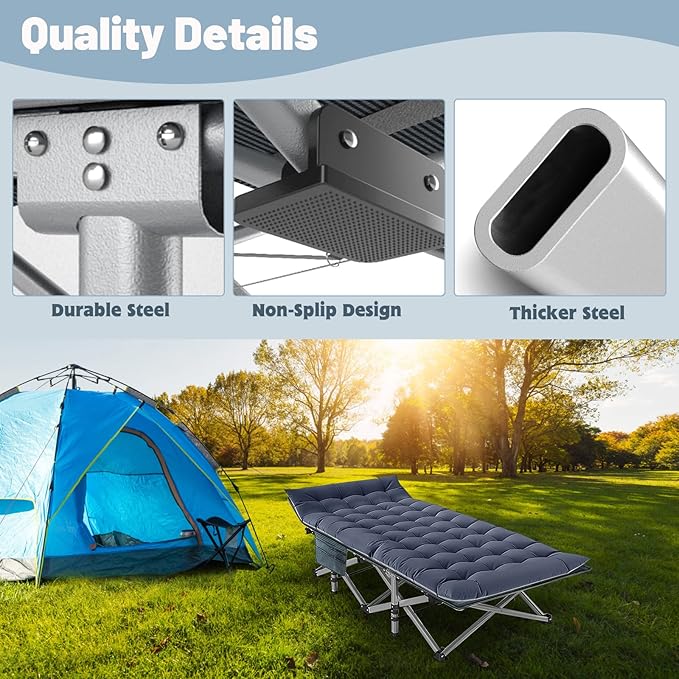 Slsy Folding Camping Cot for Adults with Pad, Padded Portable Sleeping Cots, Camp Bed with Carry Bag for Outdoor Travel, Beach, Hiking