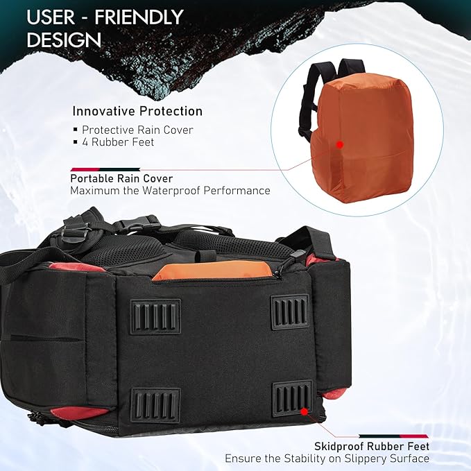 Piscifun Fishing Backpack with 2 Rod Holders & 4 Tackle Boxes, Large Tackle Storage Bag With Rain Cover for Fishing Gear