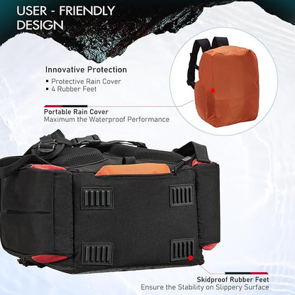 Piscifun Fishing Backpack with 2 Rod Holders & 4 Tackle Boxes, Large Tackle Storage Bag With Rain Cover for Fishing Gear