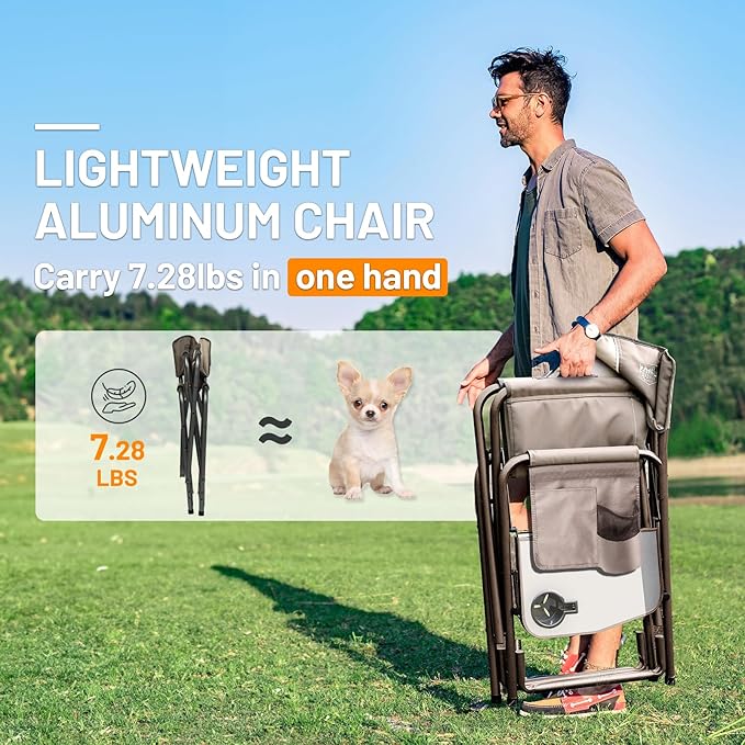 TIMBER RIDGE Aluminum Oversized Camping Chair, Lightweight Portable Directors Chair with Side Table Detachable Side Pocket for Outdoor Camping, Lawn, Picnic, Support 400lbs Tan 2 Pack