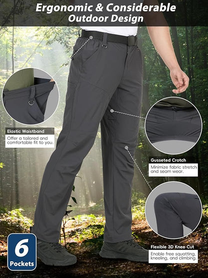 Mens Hiking Pants Lightweight Cargo Work Tactical Nylon Stretch Waterproof Quick Dry Fishing Travel Outdoor 6 Pockets