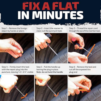 Tire Repair Kit for Plug and Patch - Vehiclex Essential Kit for Car, Motorcycle, ATV, Tractor, Lawn Mower