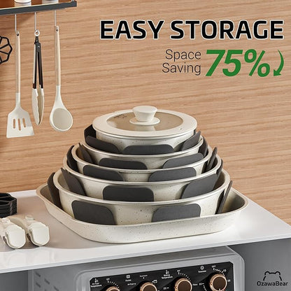 26 Pcs Pots and Pans Set Non Stick, Ceramic Cookware Set Non Toxic with Detachable Handles, Healthy Induction Cookware Oven Safe RV Kitchen Set, PFAS PFOA & PTFE Free, Cream White