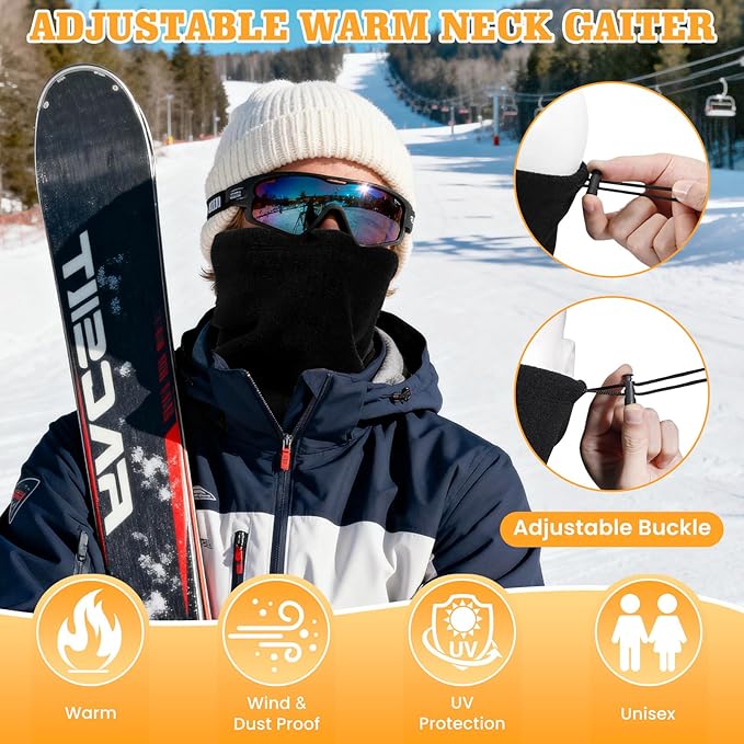 Winter Neck Warmer Gaiter: 4 Pack Windproof Face Ski Mask Fleece Face Cover Scarf for Cold Weather Sports and Work