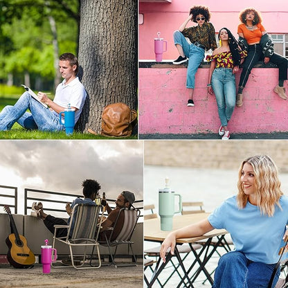 Stanley Cup Accessories Set Including 6 Pcs Silicone Spill Proof Stopper, 2 Pcs Straw Cover Cap for 9-10 mm Straws, 1 Pcs Silicone Boot for Stanley Cup 40oz & 30oz Tumbler (Peony)