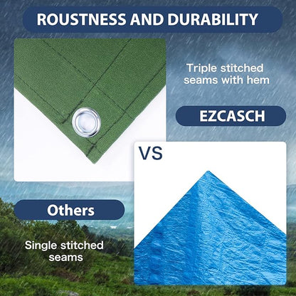 10’x10’ Canvas Tarps Heavy Duty Waterproof Tarpaulins with Aluminum Grommets,UV Resistant, 22Mil Multipurpose Drop Cloth, 14oz Durable Cover Sheet for Outdoor and Indoor Use with Ropes.