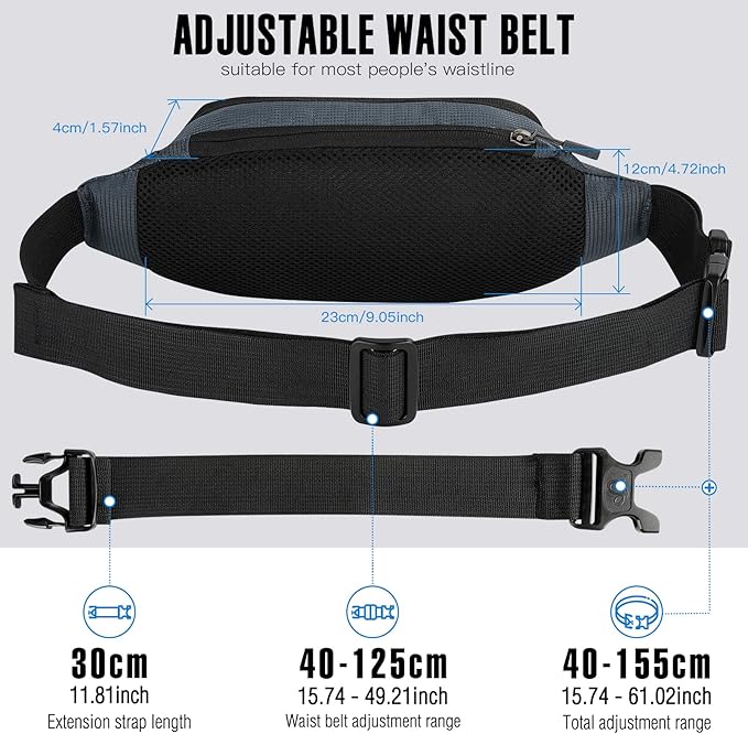 WATERFLY Fanny Pack Waist Bag: Small Hip Pouch Bum Bag Fannie Pack Phanny Fannypack Waistpack Bumbag Beltbag Sport Slim Fashionable for Jogging Hiking Hiker Woman Man