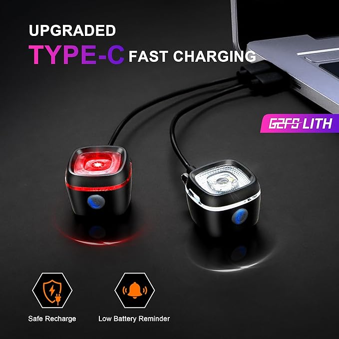 Bicycle Front and Rear Lights,Bike Light, Type-C Rechargeable, Flashing Light，Suitable for Night Riding, Cycling，Bike Headlight &Taillight for Men Women Girls Kids Road Mountain