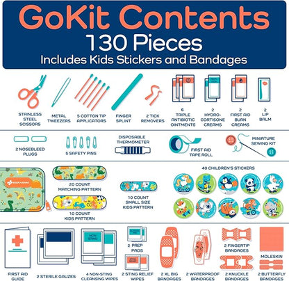 KeepGoing Travel First Aid Kit for Kids – 130 Pc. for Car, Home, Purse, Diaper Bag & Backpack with Latex-Free Bandages - Mini First Aid Kit Travel Size TSA-Approved