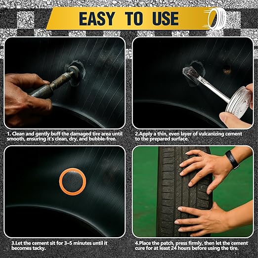 Vulcanizing Cement – 17.6 Oz Rubber Cement All Purpose for Tire Patch, Plug & Tube | Professional Tire Repair Glue with Brush for Motorcycle, Bike, Car | Clear, Fast Drying Tire Patch Glue Heavy Duty