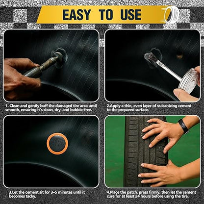 Vulcanizing Cement – 17.6 Oz Rubber Cement All Purpose for Tire Patch, Plug & Tube | Professional Tire Repair Glue with Brush for Motorcycle, Bike, Car | Clear, Fast Drying Tire Patch Glue Heavy Duty