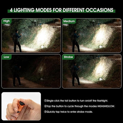 Rechargeable Flashlights 1200 Lumens EDC Flashlight, AA Pocket Flashlight High Lumens with Clip, Super Bright Small Flashlights, 4 Modes Flash Light for Camping, Home, and Emergencies (Orange)