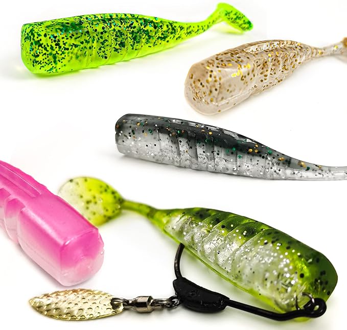 Soft Fishing Lures Shad Minnow Swimbaits, Pre-Rigged Jig Heads Paddle Tail Swim Baits for Bass, Trout, Walleye, Crappie, Sinking Jigs Bait for Saltwater Freshwater, Fishing Gifts for Men