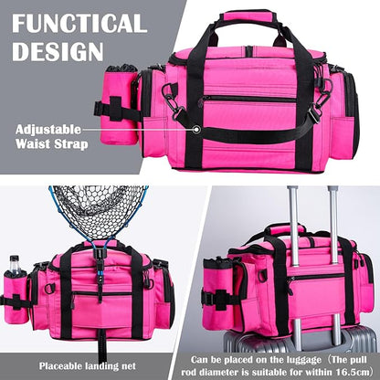 Goture Fishing Tackle Bag,Store Up to 4PCS 3700 Tackle Boxes(Not Included),600D Soft Side Water-Resistant Saltwater Gear Storage Fishing Bag with Rod Straps,Detachable Water Bottle Pouch,SBS Zippers