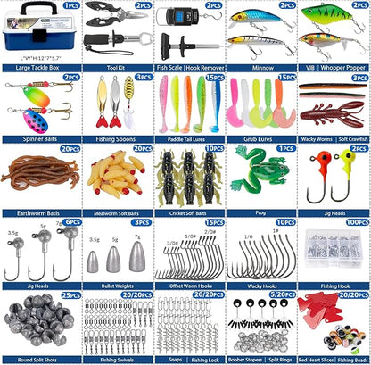 THKFISH 400PCS Fishing Lures Kit, Large 3-Layer Tackle Box with Tackle Included Bass Fishing Accessories Gear Tools Set with Pliers, Fish Scale, Crankbait, Hooks, Weights Sinkers, Gift for Men