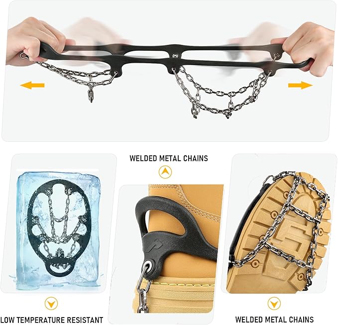 Ice Cleats for Shoes and Boots Traction Cleats Men Women Boot Chains Crampons for Anti Slip Outdoor Shoveling Hiking Walking on Snow and Ice