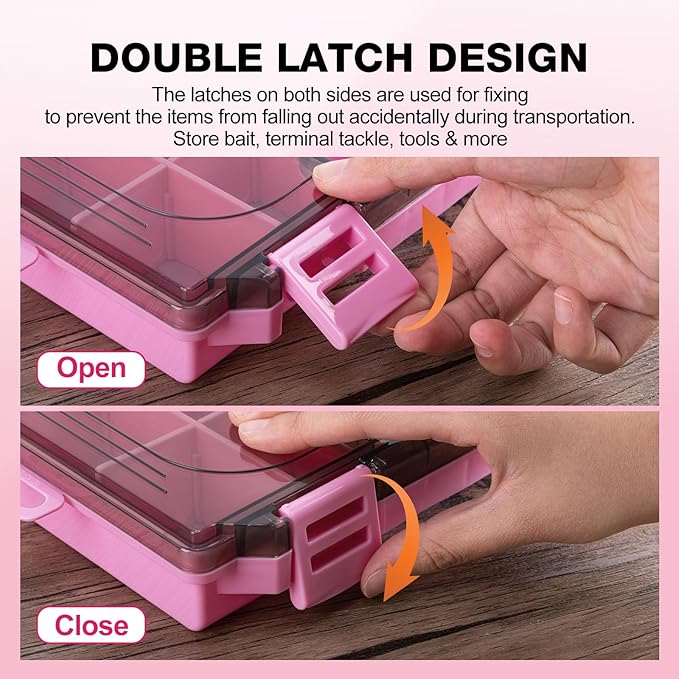 Goture Fishing Tackle Box Organizer - Transparent Fishing Organizer Box w/Measurement Ruler, Adjustable Dividers, Dual Latches | 2 Pcs 3600 Tackle Tray| Ergonomic Grip