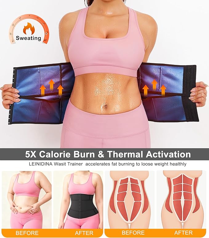 LEINIDINA Waist Trainer for Women Corset Shapewear Segmented Sweat Waist Trimmer for Women Workout Belt