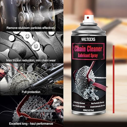 WILTEEXS Chain Cleaner and Lubricant Spray, Chain Lube Bicycle Chain Degreaser, 450ml, All-Weather Maintenance, Deep Penetration Formula