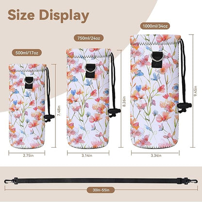 RICHEN Neoprene Water Bottle Carrier Bag with Adjustable Shoulder Strap,Insulated Water Bottle Cover for Stainless Steel/Glass/Plastic Bottles