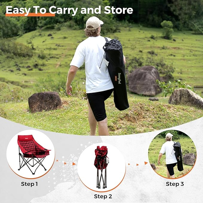 SUNNYFEEL Heavy Duty Camping Chairs for Adults Portable Oversized Folding Chair with Side Pockets & Cup Holde for Fishing,Trip,Picnic,Lawn,Concert Outdoor, Carry Bag Included