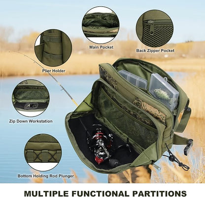 Fishing Chest Pack, Fly Fishing Bag for Men and Women, Tackle and Fly Boxes Storage Pack, Hunting Binocular Pack (Green)