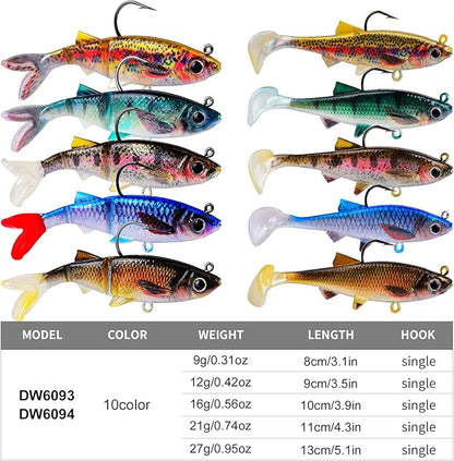 Fishing Soft Plastic Lures - Pre-Rigged Soft Fishing Lures - Great Action Swimbaits with Spinner - Fishing Gear for Bass Trout Walleye, Crappie Fishing Jigs Bait