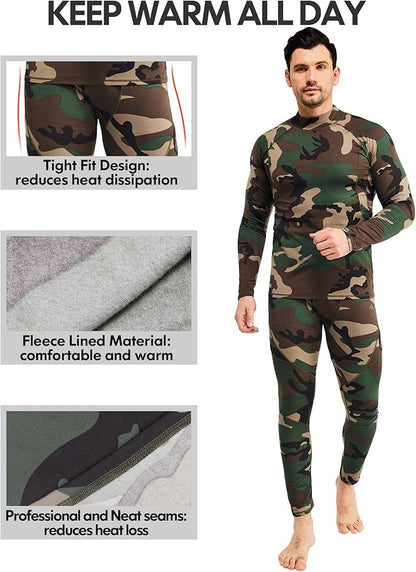 CL convallaria 2 Pack Mens Thermal Underwear Fleece Lined Long Johns Winter Base Layer Cold Weather Hunting Gear