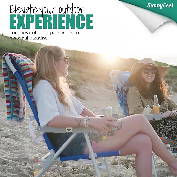 SUNNYFEEL 17" Tall Oversized Beach Chairs 2 Pack for Adults Heavy Duty 500 LBS, 5 Position, Portable High Folding Camping Chair with Cup Holder for Outdoor/Lawn/Trip, Foldable Sand Chairs for Adults