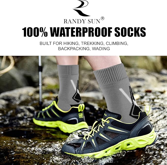 RANDY SUN Waterproof Socks, Unisex Hiking Wading Trail Running Kayaking Crew Socks