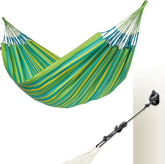 La Siesta® XL King Brisa Classic Hammock & CasaMount, Walls Ceilings Beams Suspension Kit - Indoor Outdoor Hammock Swing, Weather Tear Resistant, Lime