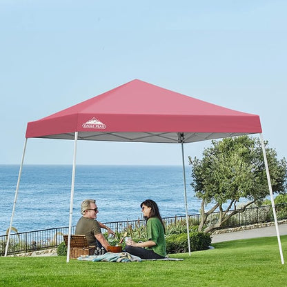EAGLE PEAK 10x10 Slant Leg Pop-up Canopy Tent Easy One Person Setup Instant Outdoor Beach Canopy Folding Portable Sports Shelter 10x10 Base 8x8 Top (Peach Pink)