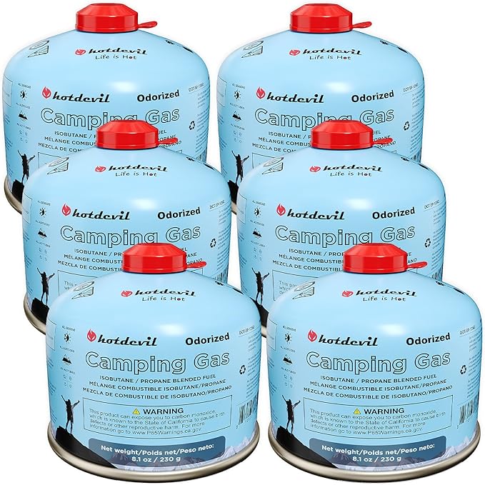 Hotdevil Isobutane Fuel Canister 230 Gram Camping Stove Fuel Butane Propane Blend Isobutane Fuel Canister Camping Fuel Gas Canister Suitable for All Seasons Efficient and High Output 8.1oz(6 Packs)