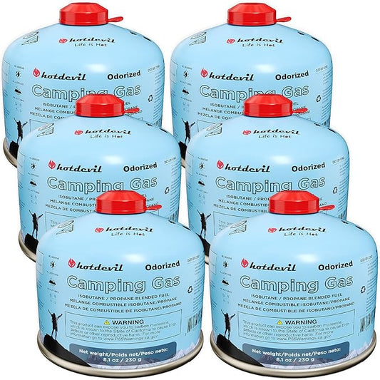 Hotdevil Isobutane Fuel Canister 230 Gram Camping Stove Fuel Butane Propane Blend Isobutane Fuel Canister Camping Fuel Gas Canister Suitable for All Seasons Efficient and High Output 8.1oz(6 Packs)