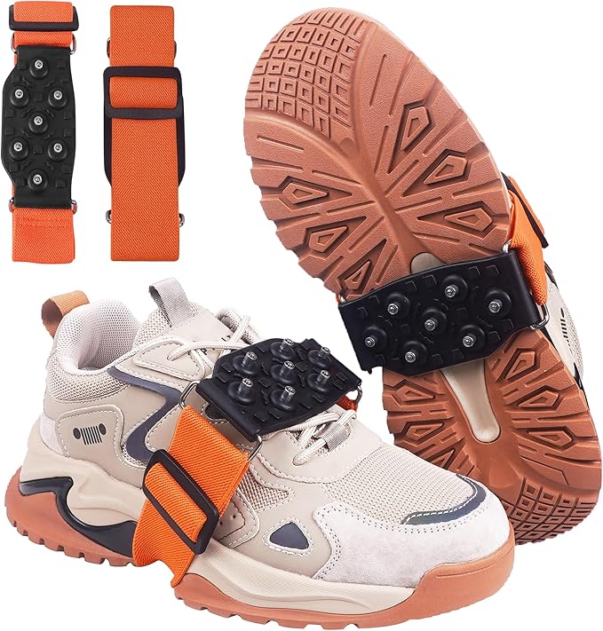 Ice Cleats Snow Traction Cleats for Boots and Shoes Mid-Sole Non Slip Crampons with Adjustable Straps 7 Tungsten Studs for Secure Grips Rotatable Traction Aids Walking on Snow and Ice