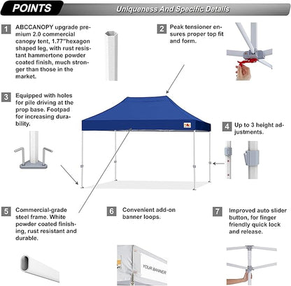 ABCCANOPY Commercial Pop Up Canopy Tent 10x15 Premium-Series, Navy Blue