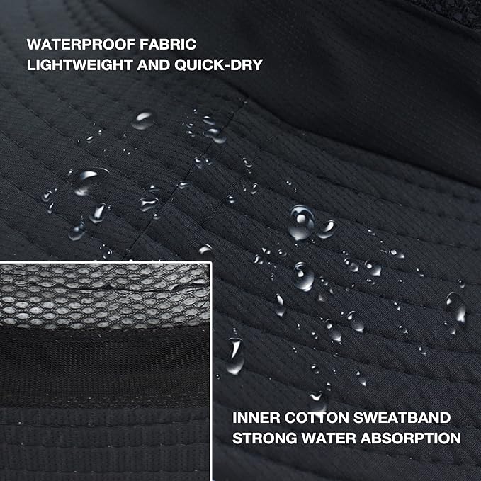 Men's Sun Hat Outdoor UPF50+ Mesh Wide Brim Bucket Safari Cap Foldable Waterproof Boonie Fishing Hats