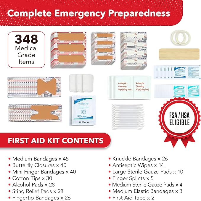 Swiss Safe 2-in-1 First Aid Kit for Car, Travel & Home, Businesses - Bonus Mini Kit for Medical Emergency Aid, Survival, Camping - FSA & HSA Eligible - 348 Pcs, Large Hardcase FAK