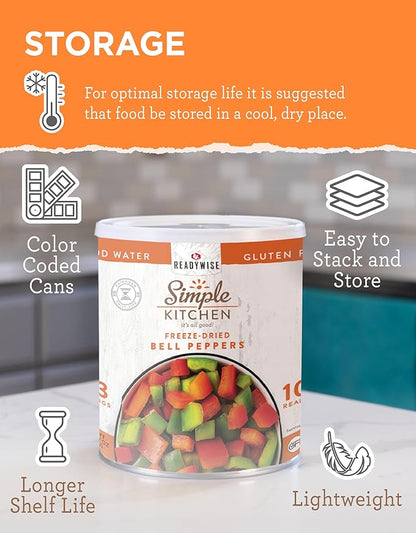 Simple Kitchen Dehydrated Red & Green Bell Peppers – 153 Servings for Family Meal Prep, Survival Canned Food, Gluten Free & Freeze Dried Bell Peppers for Camping Meals, Backpacking & Hiking, #10 Can