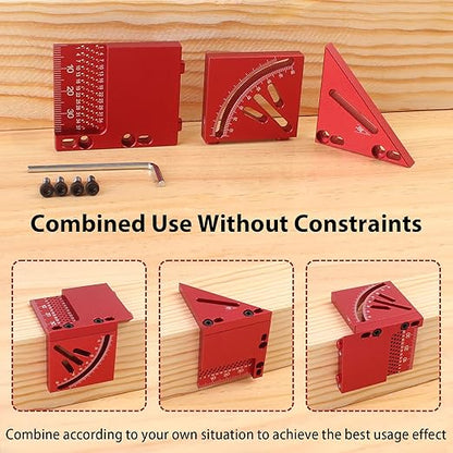 45/90 Degree Aluminum Alloy Woodworking Square Protractor, Multi Angle Measuring Ruler, High Precision Layout Measuring Tool for Engineer Carpenter (Red)