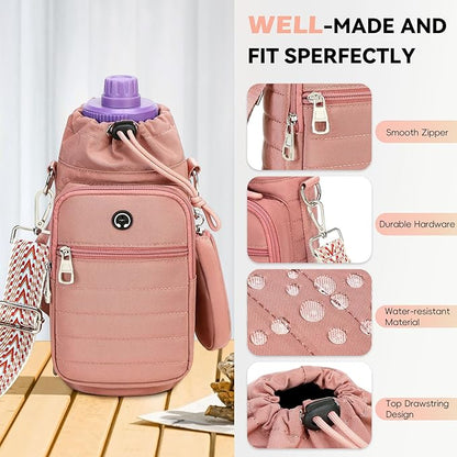 Water Bottle Carrier Bag with Strap, Sling Bag for Walking, Hiking, Cycling, Black, 40 Ounces